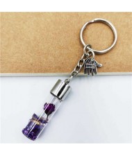 Creative Flowers in the Bottle with Mini Hand Pendants Unique Design Wholesale Key Ring - Purple