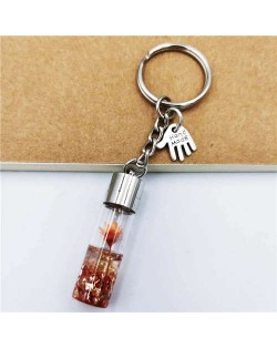 Creative Flowers in the Bottle with Mini Hand Pendants Unique Design Wholesale Key Ring - Brown