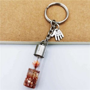 Creative Flowers in the Bottle with Mini Hand Pendants Unique Design Wholesale Key Ring - Brown