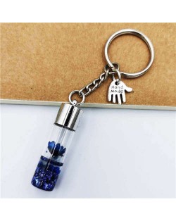 Creative Flowers in the Bottle with Mini Hand Pendants Unique Design Wholesale Key Ring - Blue