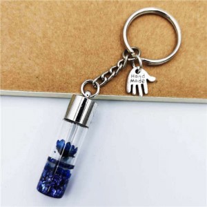 Creative Flowers in the Bottle with Mini Hand Pendants Unique Design Wholesale Key Ring - Blue