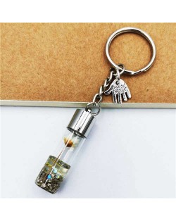 Creative Flowers in the Bottle with Mini Hand Pendants Unique Design Wholesale Key Ring - White