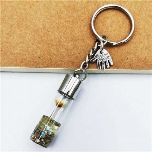 Creative Flowers in the Bottle with Mini Hand Pendants Unique Design Wholesale Key Ring - White