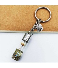 Creative Flowers in the Bottle with Mini Hand Pendants Unique Design Wholesale Key Ring - White