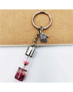 Creative Flowers in the Bottle with Mini Hand Pendants Unique Design Wholesale Key Ring - Pink