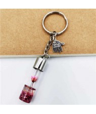 Creative Flowers in the Bottle with Mini Hand Pendants Unique Design Wholesale Key Ring - Pink