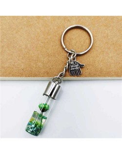 Creative Flowers in the Bottle with Mini Hand Pendants Unique Design Wholesale Key Ring - Green