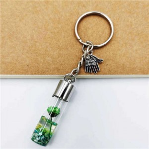 Creative Flowers in the Bottle with Mini Hand Pendants Unique Design Wholesale Key Ring - Green