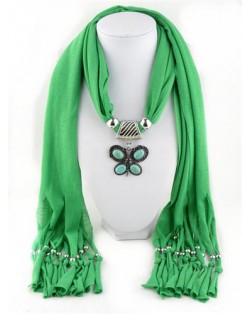 Trendy Metal Butterfly Pendant Scarf Necklace - White