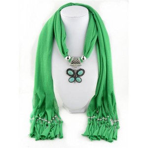 Trendy Metal Butterfly Pendant Scarf Necklace - Green