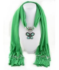 Trendy Metal Butterfly Pendant Scarf Necklace - White