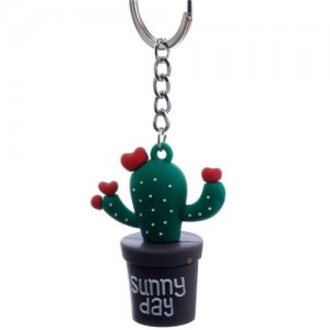 Cartoon Style Cactus with Flowerpots Soft Plastic Wholesale Key Chain