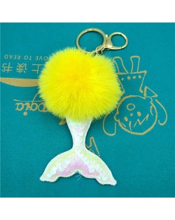 Shining Fish Scales Beautiful Mermaid Tail Fluffy Design Women Handbag Pendant Wholesale Key Chain - Yellow