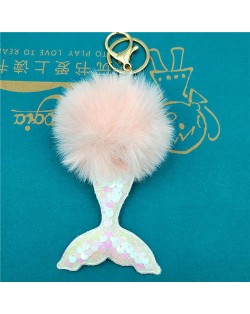 Shining Fish Scales Beautiful Mermaid Tail Fluffy Design Women Handbag Pendant Wholesale Key Chain - Pink