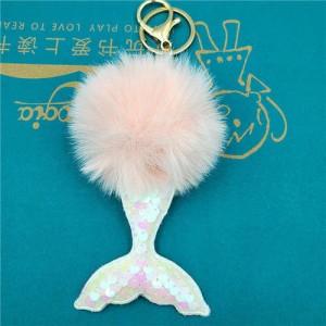 Shining Fish Scales Beautiful Mermaid Tail Fluffy Design Women Handbag Pendant Wholesale Key Chain - Pink