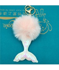 Shining Fish Scales Beautiful Mermaid Tail Fluffy Design Women Handbag Pendant Wholesale Key Chain - Pink