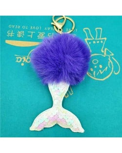 Shining Fish Scales Beautiful Mermaid Tail Fluffy Design Women Handbag Pendant Wholesale Key Chain - Royal Blue