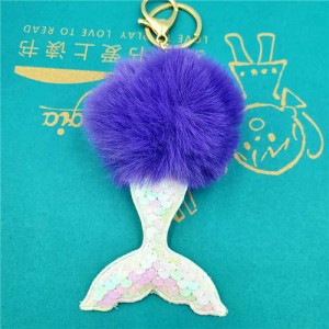 Shining Fish Scales Beautiful Mermaid Tail Fluffy Design Women Handbag Pendant Wholesale Key Chain - Royal Blue