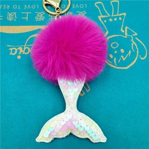 Shining Fish Scales Beautiful Mermaid Tail Fluffy Design Women Handbag Pendant Wholesale Key Chain - Fuchsia