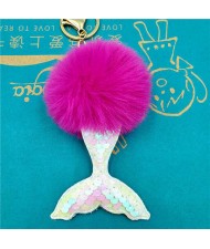 Shining Fish Scales Beautiful Mermaid Tail Fluffy Design Women Handbag Pendant Wholesale Key Chain - Fuchsia