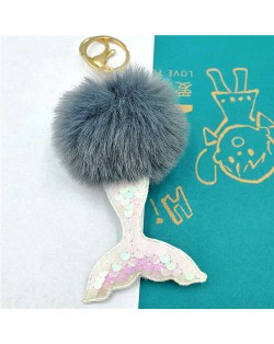 Shining Fish Scales Beautiful Mermaid Tail Fluffy Design Women Handbag Pendant Wholesale Key Chain - Gray