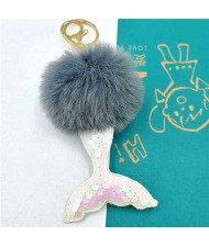 Shining Fish Scales Beautiful Mermaid Tail Fluffy Design Women Handbag Pendant Wholesale Key Chain - Gray