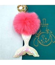Shining Fish Scales Beautiful Mermaid Tail Fluffy Design Women Handbag Pendant Wholesale Key Chain - Rose