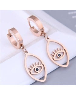 Korean Fashion Oval Shape Dangling Eye Design Women Wholesale Huggie Earrings - Rose Gold
