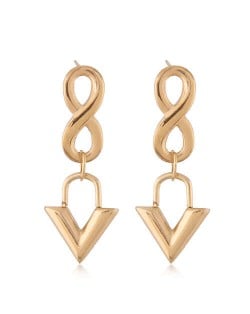 Unique Number 8 and Dangling Triangle Combo Wholesale Jewelry Minimalist Style Women Titanium Earings - Golden