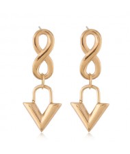 Unique Number 8 and Dangling Triangle Combo Wholesale Jewelry Minimalist Style Women Titanium Earings - Golden