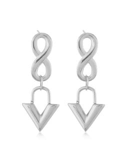 Unique Number 8 and Dangling Triangle Combo Wholesale Jewelry Minimalist Style Women Titanium Earings - Silver