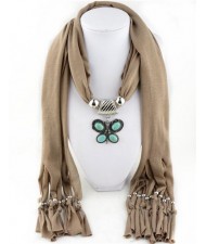 Trendy Metal Butterfly Pendant Scarf Necklace - Khaki