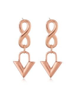 Unique Number 8 and Dangling Triangle Combo Wholesale Jewelry Minimalist Style Women Titanium Earings - Rose Gold