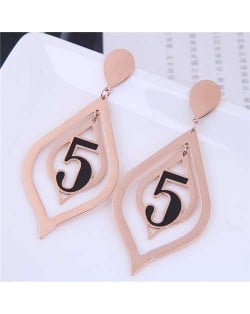 Number 5 Inlaid Leaves Design High Fashion Women Wholesale Costume Earrings