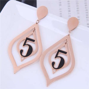 Number 5 Inlaid Leaves Design High Fashion Women Wholesale Costume Earrings