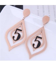 Number 5 Inlaid Leaves Design High Fashion Women Wholesale Costume Earrings