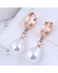 Pearl Fashion Minimalist Design Wholesale Jewelry Women Huggie Ear Dangle Studs - Rose Gold