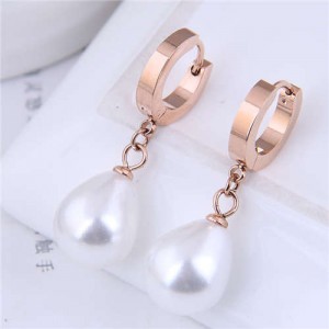 Pearl Fashion Minimalist Design Wholesale Jewelry Women Huggie Ear Dangle Studs - Rose Gold
