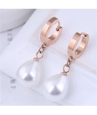 Pearl Fashion Minimalist Design Wholesale Jewelry Women Huggie Ear Dangle Studs - Rose Gold