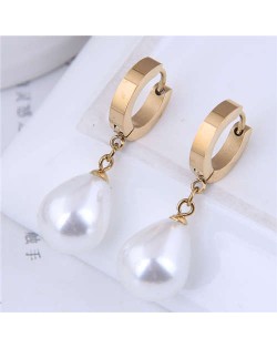 Pearl Fashion Minimalist Design Wholesale Jewelry Women Huggie Ear Dangle Studs - Golden