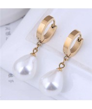 Pearl Fashion Minimalist Design Wholesale Jewelry Women Huggie Ear Dangle Studs - Golden