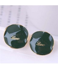 Love Fashion Button Design Graceful Wholesale Jewelry Women Ear Studs - Green