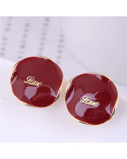 Love Fashion Button Design Graceful Wholesale Jewelry Women Ear Studs - Red