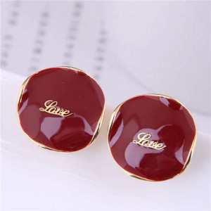 Love Fashion Button Design Graceful Wholesale Jewelry Women Ear Studs - Red