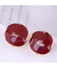 Love Fashion Button Design Graceful Wholesale Jewelry Women Ear Studs - Red