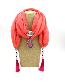 Ethnic Fashion Water-drop Gem Pendant Scarf Necklace - Khaki