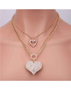 Double Layers Fahion Alloy Chain Peach Heart Pendants Wholesale Jewelry Women Statement Necklace