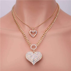 Double Layers Fahion Alloy Chain Peach Heart Pendants Wholesale Jewelry Women Statement Necklace