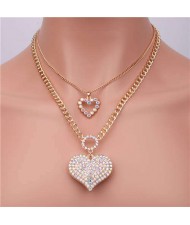 Double Layers Fahion Alloy Chain Peach Heart Pendants Wholesale Jewelry Women Statement Necklace