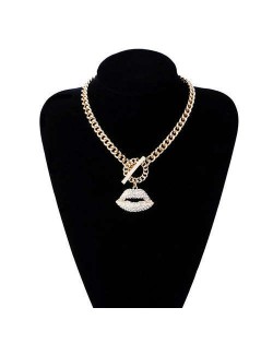 Glistening Rhinestone Inlaid Attractive Lip Pendant Wholesale Jewelry Women Fashion Thick Chain Necklace - White